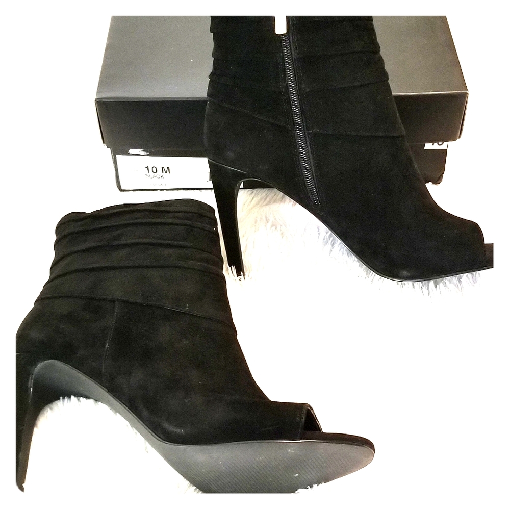 Black BCBG peep-toe booties